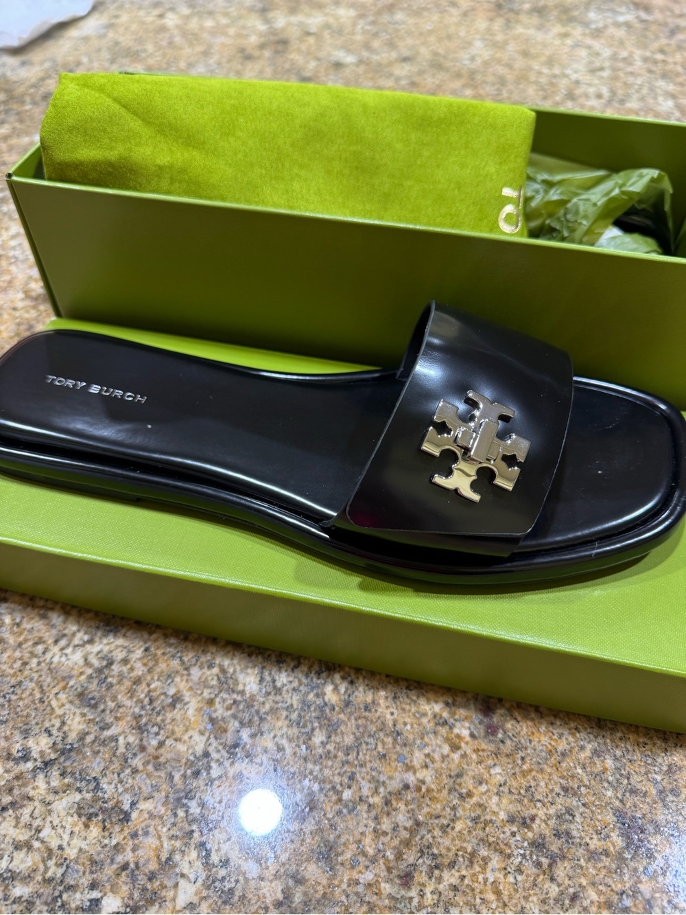 Tory Burch Black Patent T-Lock Slide Sandal - Picture 6 of 11